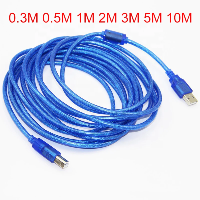 

0.3M 0.5M 1M 2M 3M 5M 10M USB cable AM to BM USB2.0 print Shielded Printer Scanner Cable transparent blue cable