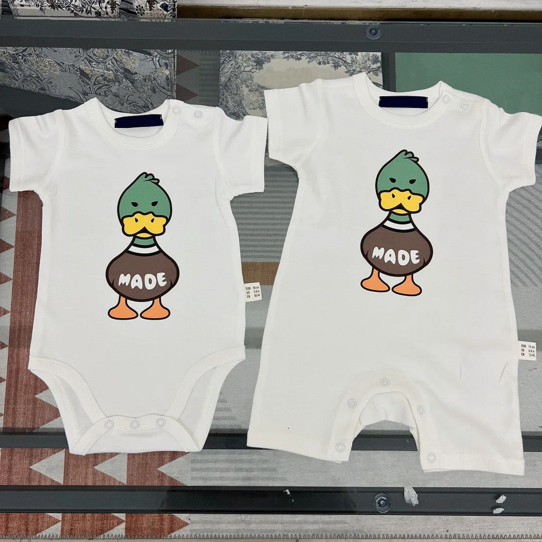 

Newborn Luxury Designer Baby Boy Onesie Bodysuit White Cotton Shortie Summer Boutique Infant Girl Cartoon Duck Clothes Outfits