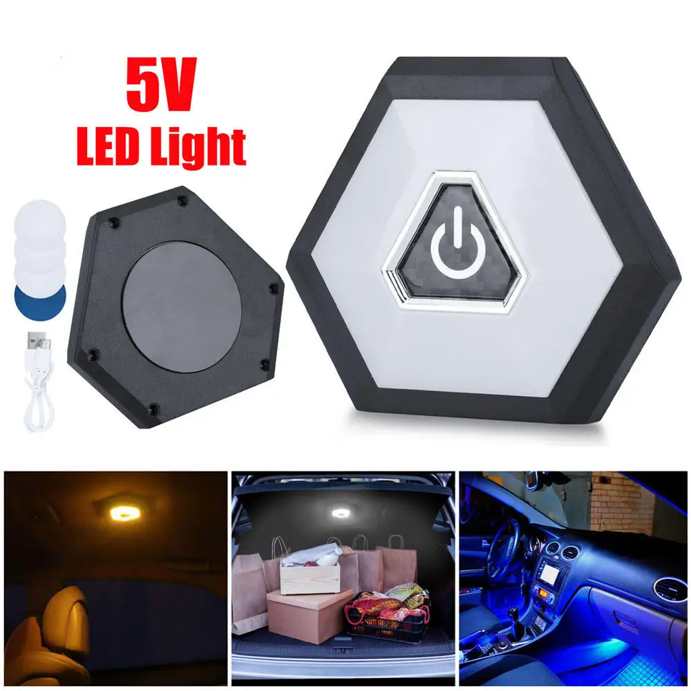 

USB Rechargeable Car Interior LED Trunk Cargo Area Light Wall Lamp 12V 4 Colors