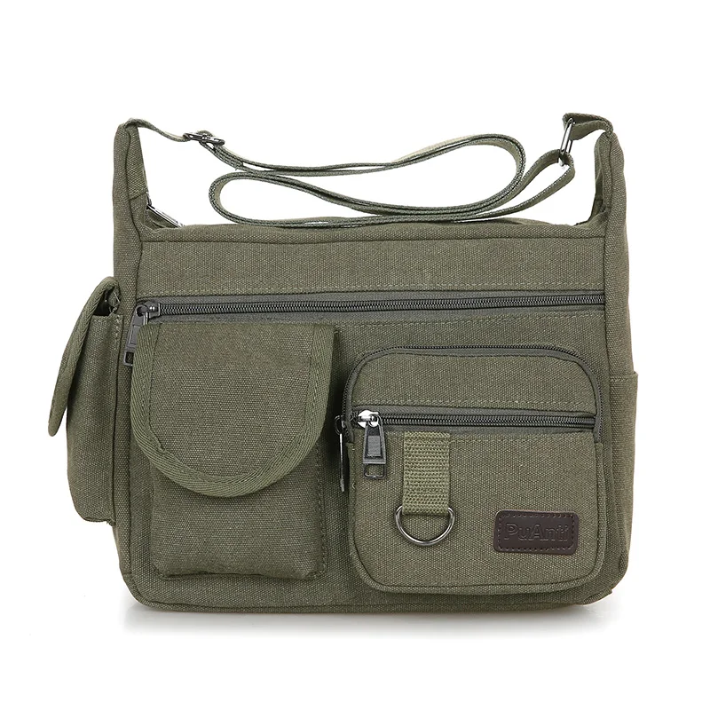 Men Canvas Shoulder Bag Travel Handbags Multifunction Messenger Bags Solid Zipper Top-handle Pack Casual Crossbody Handbags