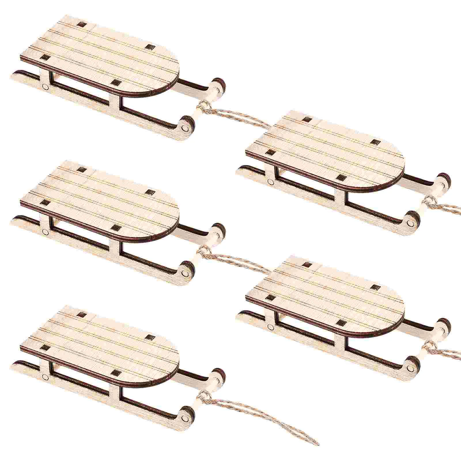 

5 Pcs Wooden Sled Hanging Ornaments Office Decore Christmas Tree Sleigh Decorations