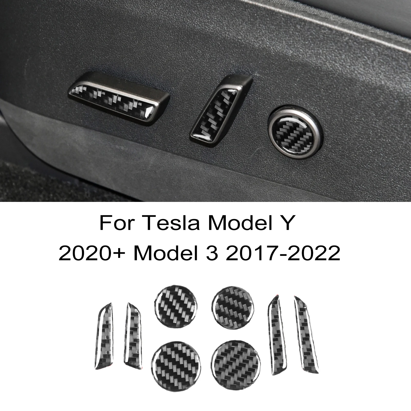 

Carbon Fiber Seat Adjustment Panel Button Trim Cover For Tesla Model Y 2020+ Model 3 2017-2022 Car Interior Accessories Sticker
