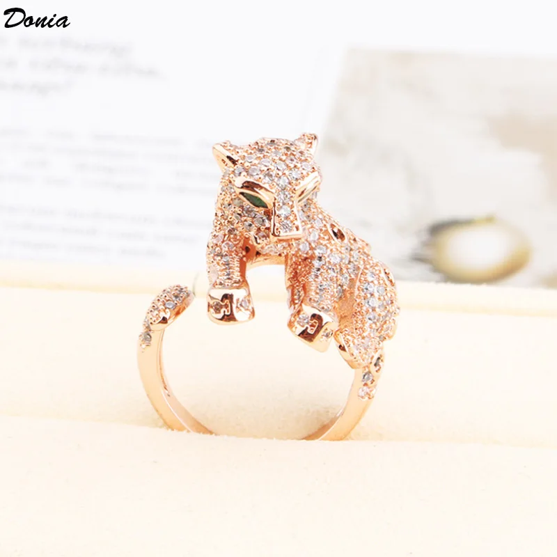 

Donia jewelry Europe and the United States new leopard green eye ring opening luxury micro-inlaid AAA zircon personality jewelry