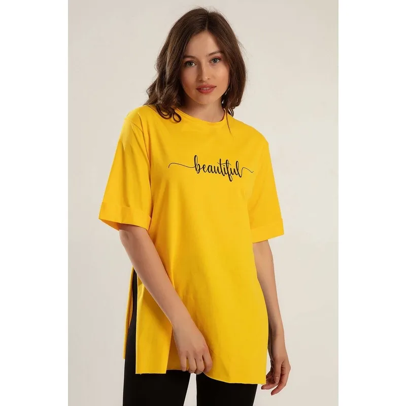 

Women's Printed Slit Tshirt Y20S110-0361 T Shirt Y2K Top Nostalgic Summer Women T-Shirt Anime Bluz