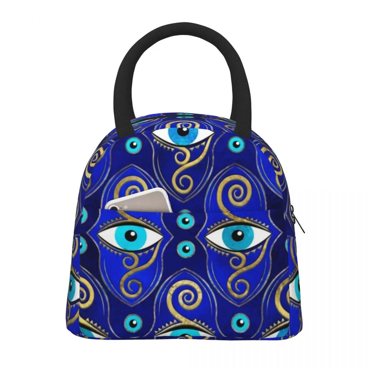 

Evil Eye Charm Print Lunch Bag Greek Eyes Mati Amulet Funny Lunch Box School Portable Tote Food Bags Oxford Designer Cooler Bag