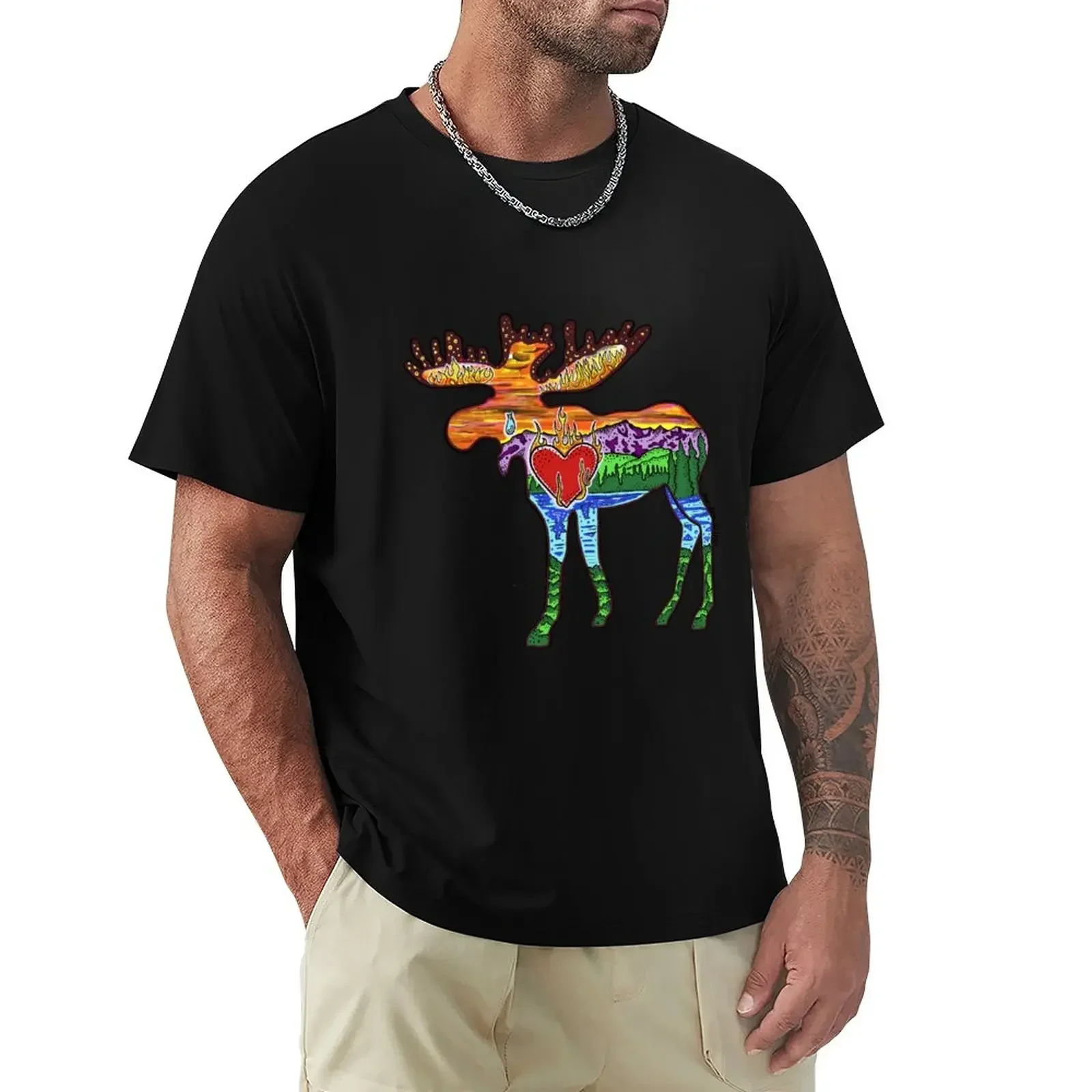 Футболка Heart Afire Moose дизайнерские рубашки в тяжелом весе мужская футболка с