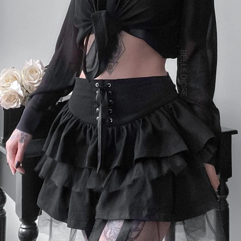 

Женская плиссированная мини-юбка, Готическая сетчатая юбка составного кроя с высокой талией, Клубная одежда в стиле панк для вечеринки, Y2k
