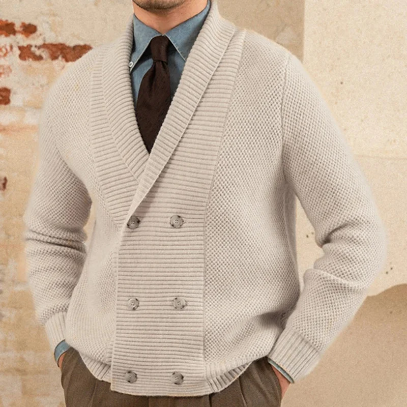 Однотонный мужской вязаный кардиган свитер Высококачественная двубортная