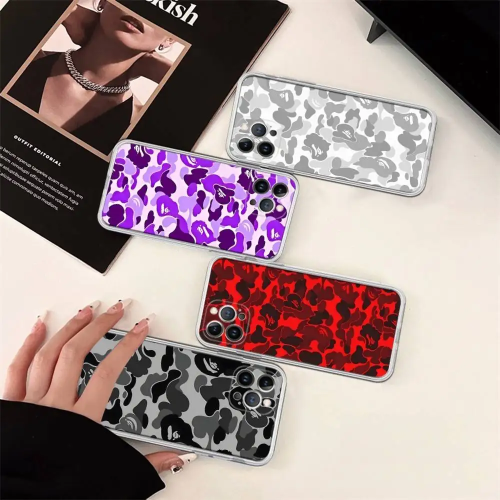 Фото Модный яркий чехол BAPE для iPhone 17 16 15 14 13 12 11 Pro Max Plus, прозрачный, из мягкого ТПУ №1