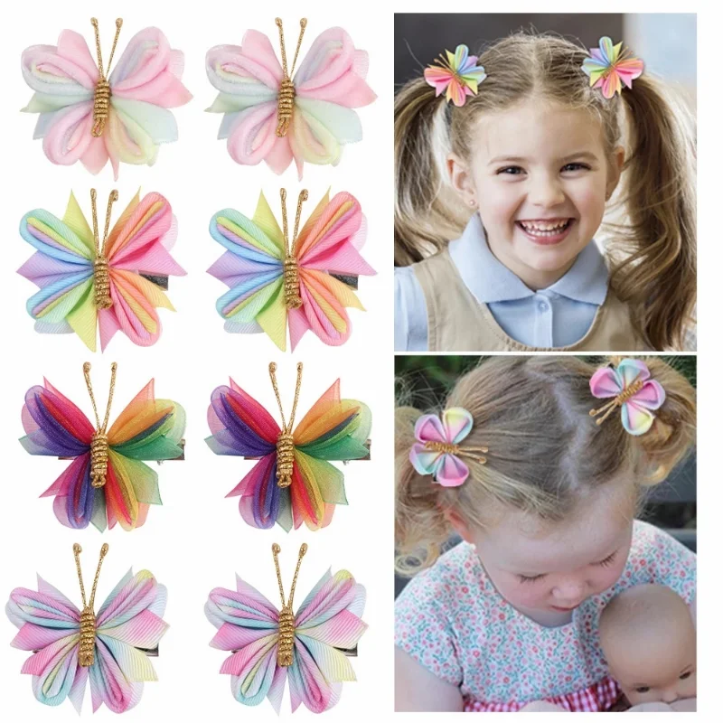 

2Pcs 3" Multi Color Butterfly Hair Clips For Baby Girls Velvet Hairpins Barrettes Kids Cute Hairgrips Headwear Hair Accessories