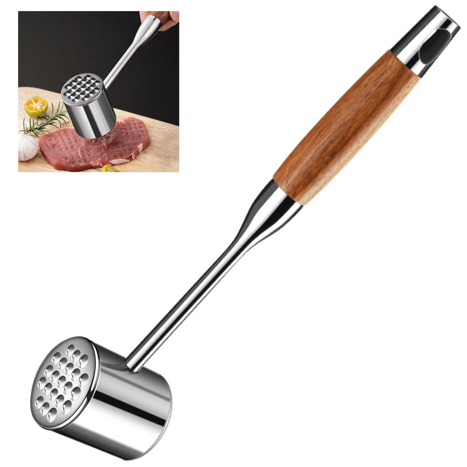

KAYCROWN Meat Tenderizer, Meat Hammer, Dual-Sided Kitchen Meat Mallet With Wooden Handle, 304 Stainless Steel Meat Pounder