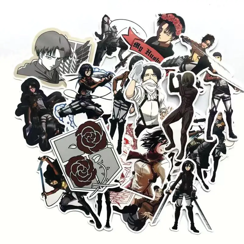 42pcslot japanese anime attack on titan mikasa levi eren stickers for car phone luggage laptop bicycle cartoon decal sticker free global shipping