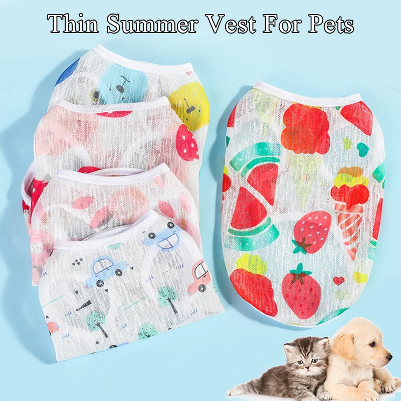 

Cartoon Pet Vest Breathable Dog Shirt Summer Dog Clothes Thin Cat T-shirt Sun Protection Pet Clothing Dog Costume Pet Supplies