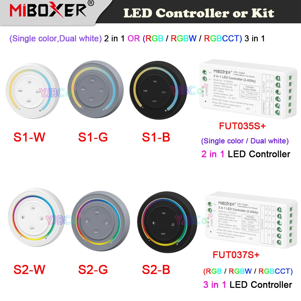 Miboxer Single color/CCT/RGB/RGBW/RGBCCT 2 or 3 in 1 LED Strip Light Blub Controller 2.4G Sunrise Remote Rainbow dimmer Switch