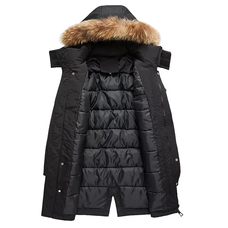 Men Windproof Warm Fur Collar Thick Jacket Coat Men Fashion Hooded Outdoor Parkas Men Brand Winter Casual Long Parkas