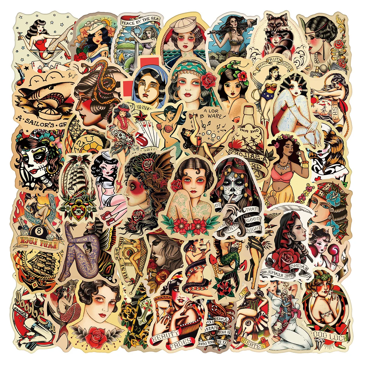 

50pcs 1970s Retro Sexy Girl Graffiti Stickers Aesthetic for Scrapbooking Diary Phone Laptop Luggage Waterproof Sticker Decals