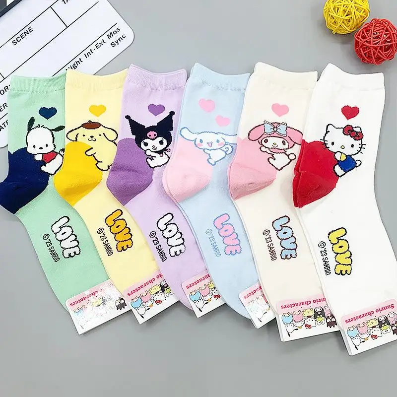 

Cartoon Sanrio Pure Cotton Hello Kitty Cinnamoroll Autumn Winter New Sock Pure Cotton Mid Length Sock Creative Gifts Girls Toys