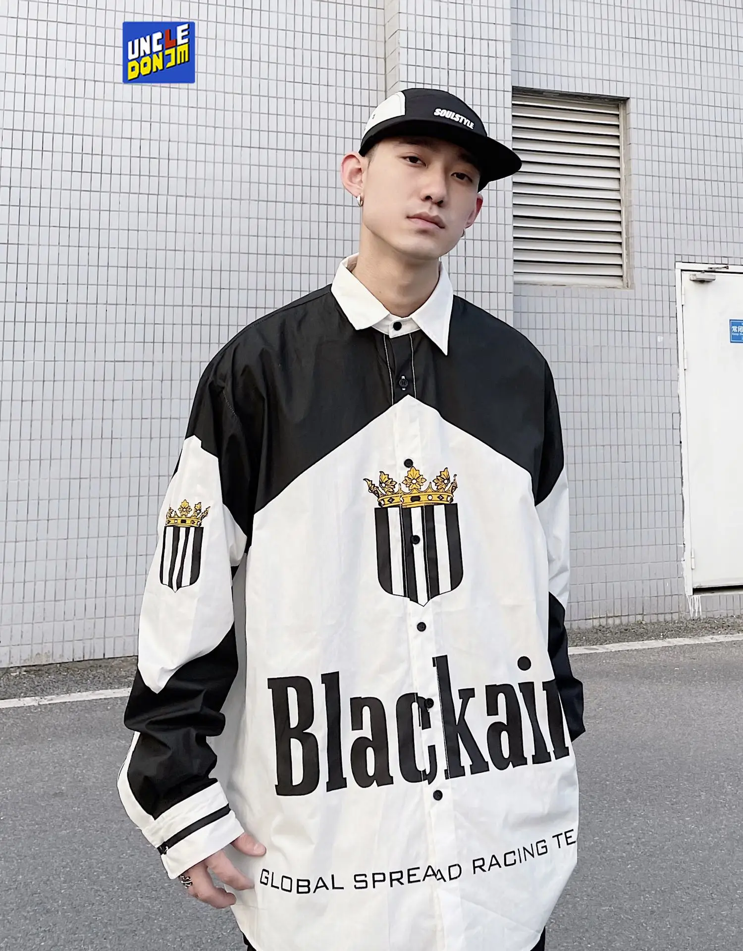 

UNCLEDONJM hip hop color block shirt men spring oversize shirt design long sleeve shirt fashion punk style casuanl beach shirt