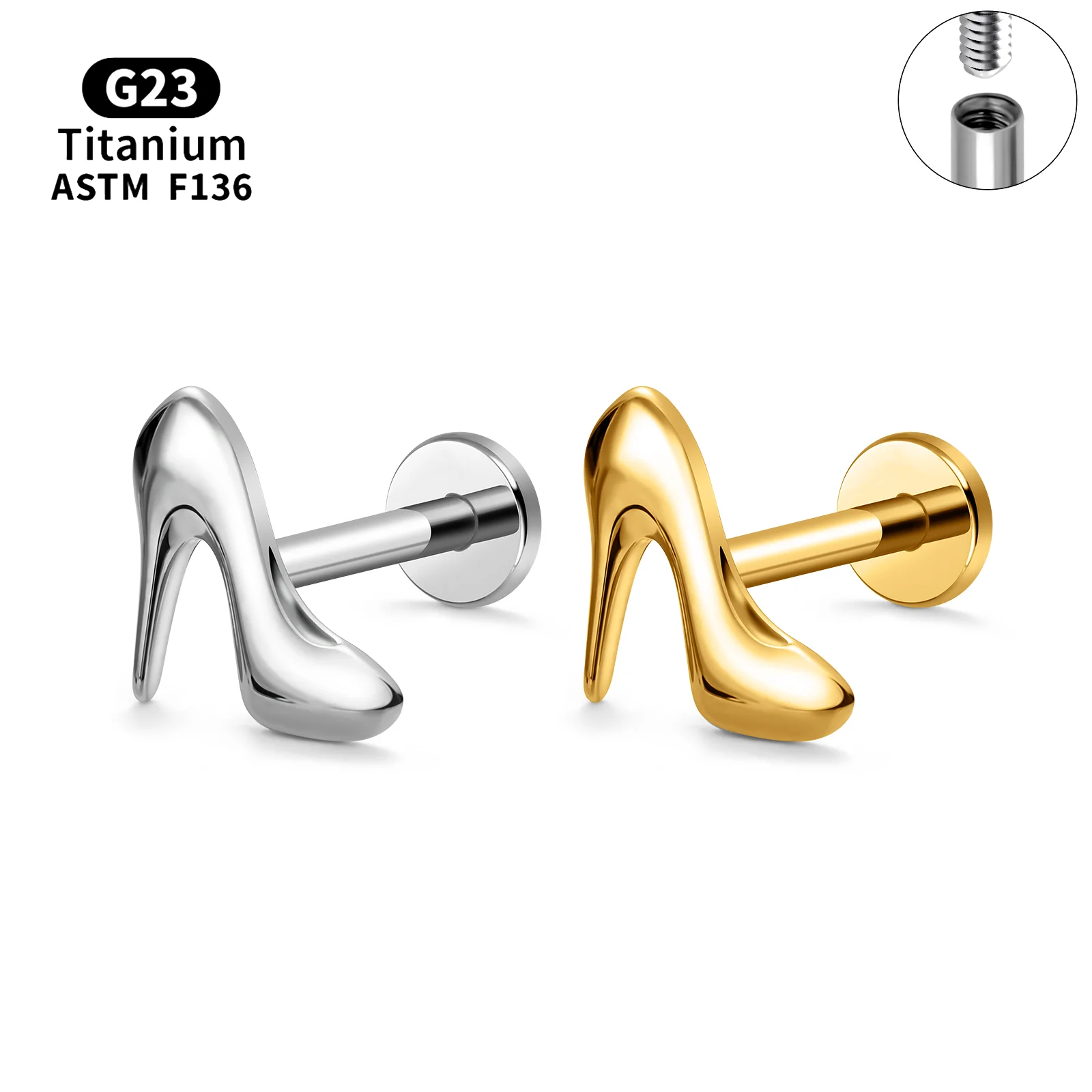 Серьги-гвоздики из титана G23 для пирсинга губ 16 г