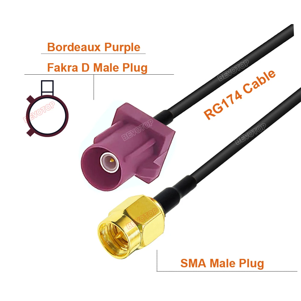 

Кабель Fakra A B C D E F G H I K Z на SMA, RG174, BEVOTOP