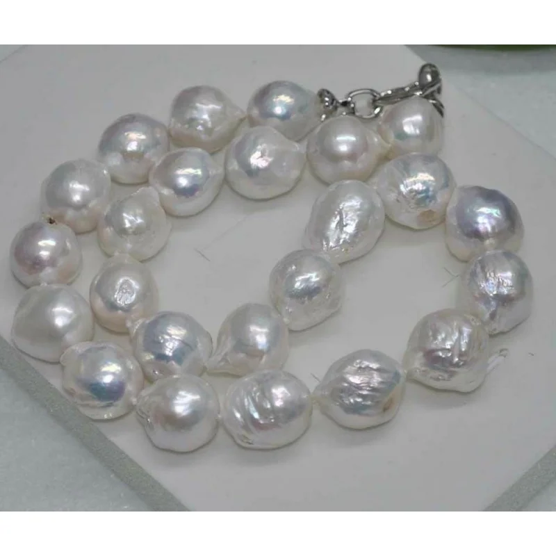

13-15MM REAL HUGE SOUTH SEA WHITE BAROQUE PEARL NECKLACE 20'' AAA+