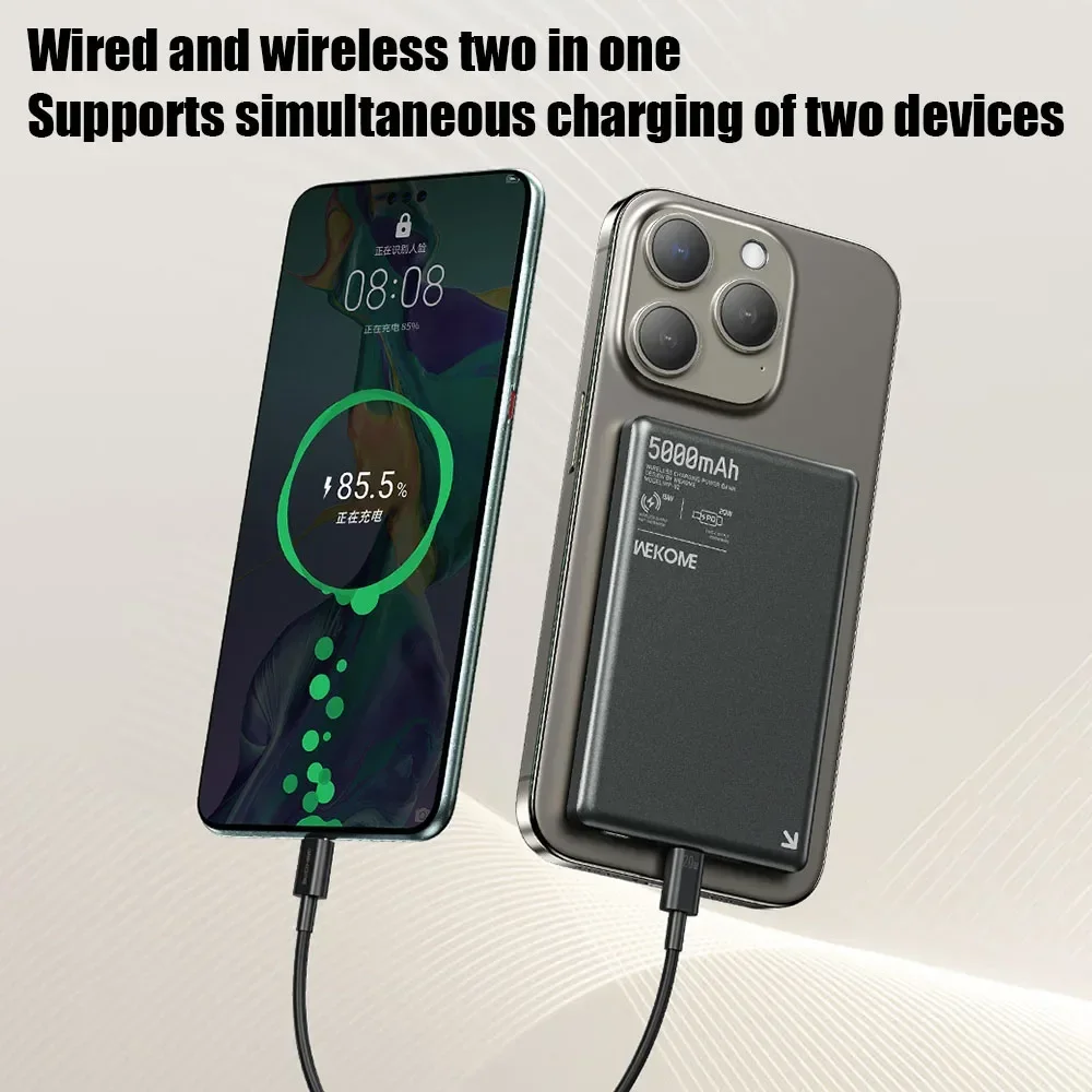 Ультратонкий беспроводной внешний аккумулятор на 5000 мАч портативный для IPhone 15 14