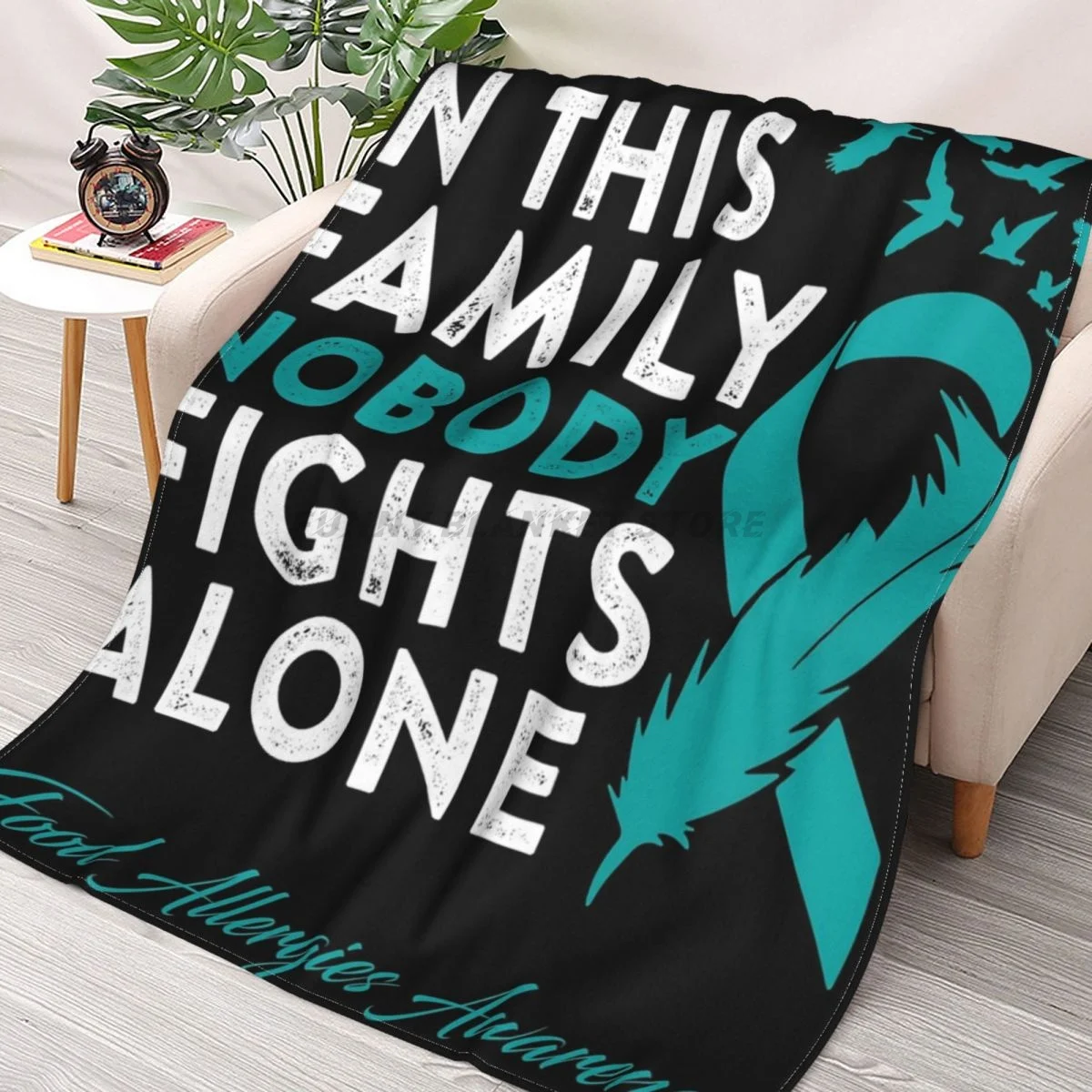 

Food Allergies Awareness In This Family Nobody Fights Alone Throws Blankets Collage Flannel Ultra-Soft Warm picnic blanket