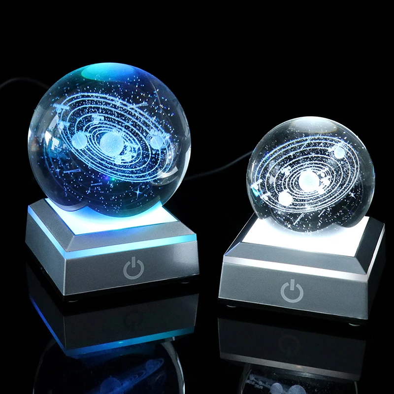 

New 6/8cm K9 Crystal Solar System Planet Globe 3D Laser Engraved Sun System Ball with Touch Switch LED Light Base Astronomy Gift