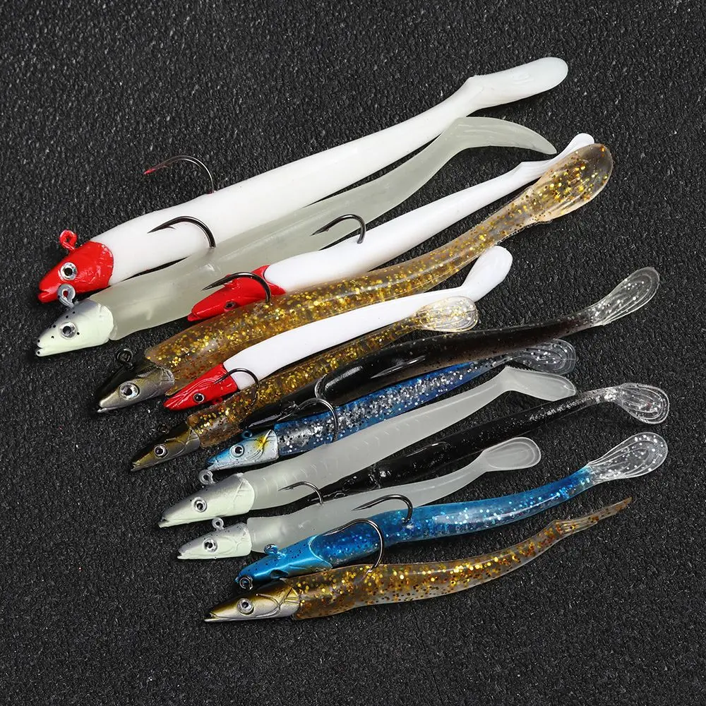 

10g 19g 34g Glow Eel Soft Lure Wobbler Silicone Sea Bass pike Rockfish Grouper Carp Fishing Lead Jig Head Tackle Artificial Bait