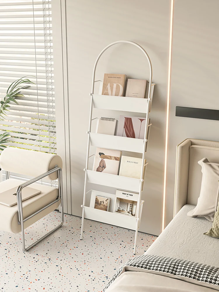 

Iron Floor Magazine Rack Bookcase Multi-Layer Wall Bookshelf and Storage Shelf