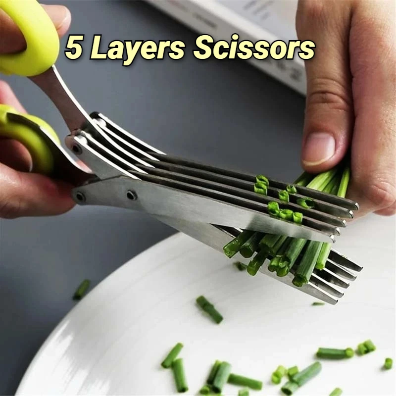 

Tool Scallion Herb Scissors Cutter Kitchen 5 Stainless Laver Multi-layers Layers Spices Scissors Cook Steel Cut Multifunctional
