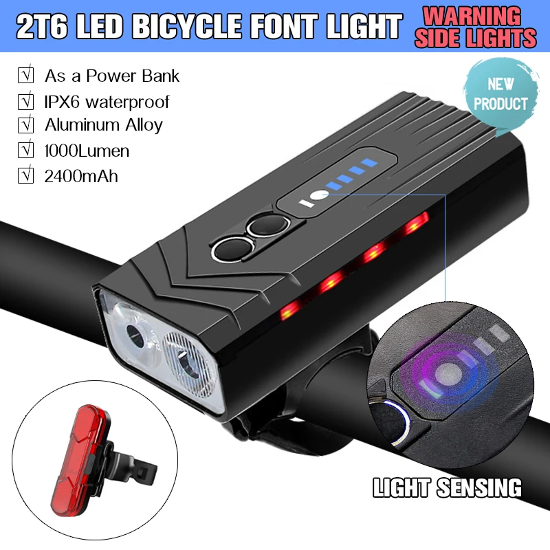 

T6 LED Bicycle Light Front 1000 Lumen USB Rechargeable Lantern Lamp 2400mAh MTB Bike Headlight As Power Bank Cycling Flashlight