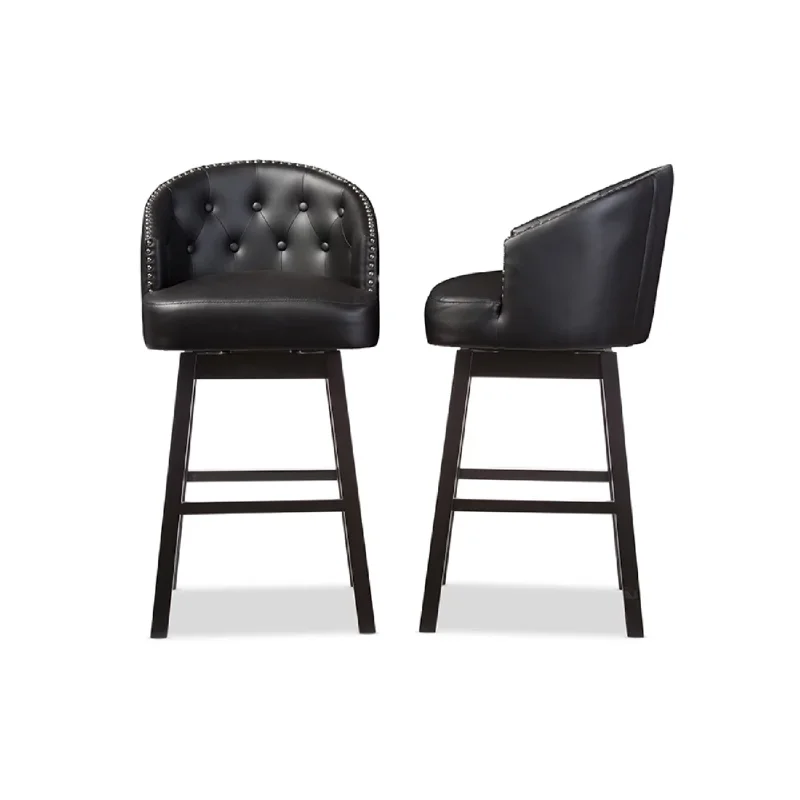 

Wholesale Interiors Modern and Contemporary Black Faux Leather Tufted Swivel Barstool with Nail heads Trim (Set of 2)