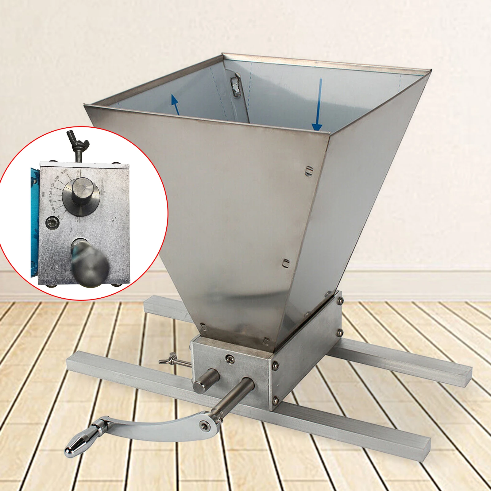 

4L Manual Grain Malt Grinder Silver 2-Roller Stainless Steel Aluminum Hopper Can Accommodate Up To 11 Pounds