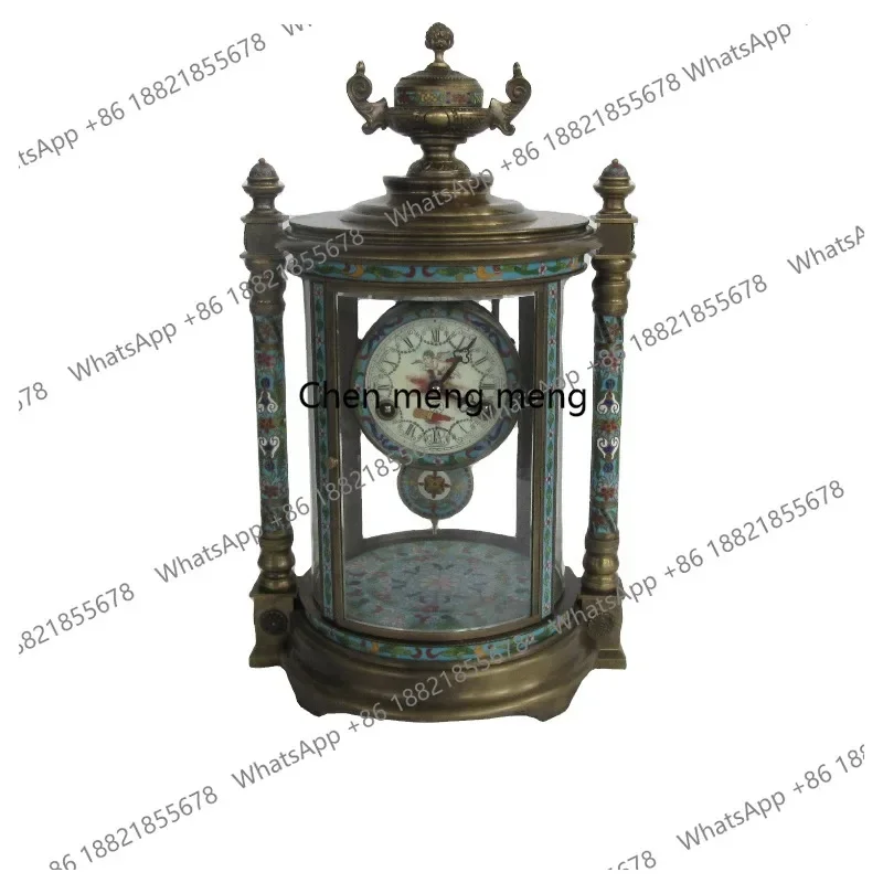 Фото Настольные часы d178 Pavilion Antique French с цветочным декором из латуни и тайской синей эмали, с ключевым механизмом, 15-дневный ход. №4