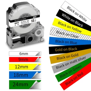 1PK Label Tape SS12KW 12mm Cassette Ribbons Label Tape Compatible for EPSON LW-300 LW-400 LW-600P LW-700 LC-4WBN9 Label Maker