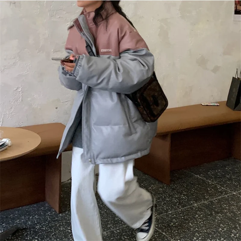 

Korean Personality Padded Jacket For Men Women 2022 Winter New Thick Loose Warm Stitching Thicken Coat Trend Preppy Streetwear