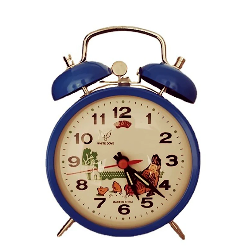 

Mechanical Alarm Clock Vintage Chicken Pecking Rice Loud Children's Clockwork Desk Clock Luminous Metal Table Decoration Gift