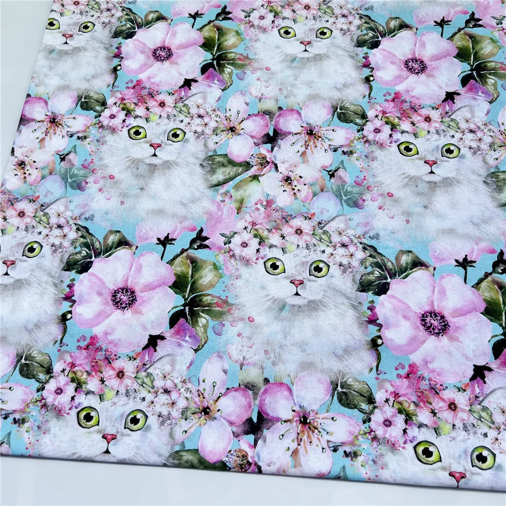 Винтажная Лоскутная Ткань с принтом розового цветка белого кота швейные ткани