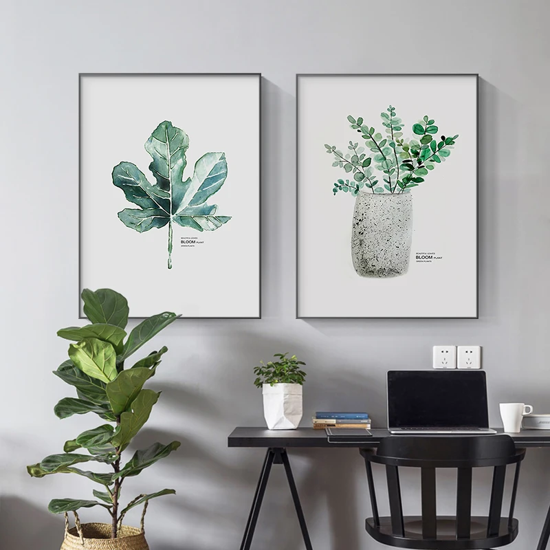 

Картина на холсте с зелеными растениями в скандинавском стиле для гостиной, спальни, Современные художественные настенные плакаты для украшения дома