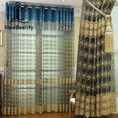 

European-style Curtains for Living dining Room Bedroom High-grade Water Soluble Embroidery Hollow Window tulle Finished Product