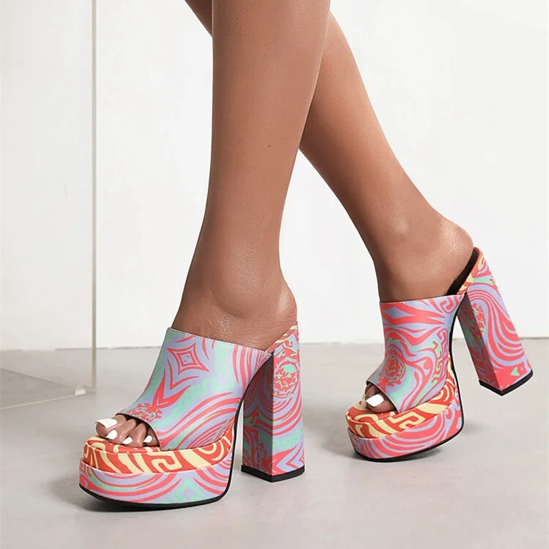 New Women's Sandals Summer Qulaity Chunky High Heels Platform Black  Shoes Dress Party Lady Designer Women Slippers