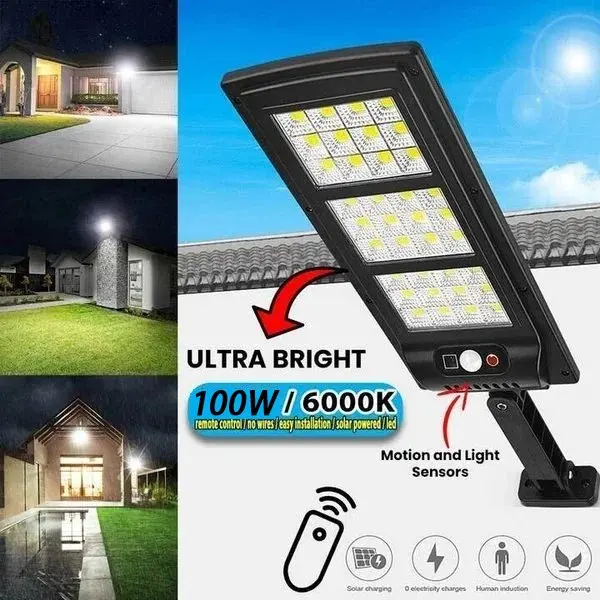 

LED Solar LAMP 6000K Street Lamp Outdoor Wall Light 3 Lighting Mode IP67 With Remote Control Security Lighting for Garden Patio
