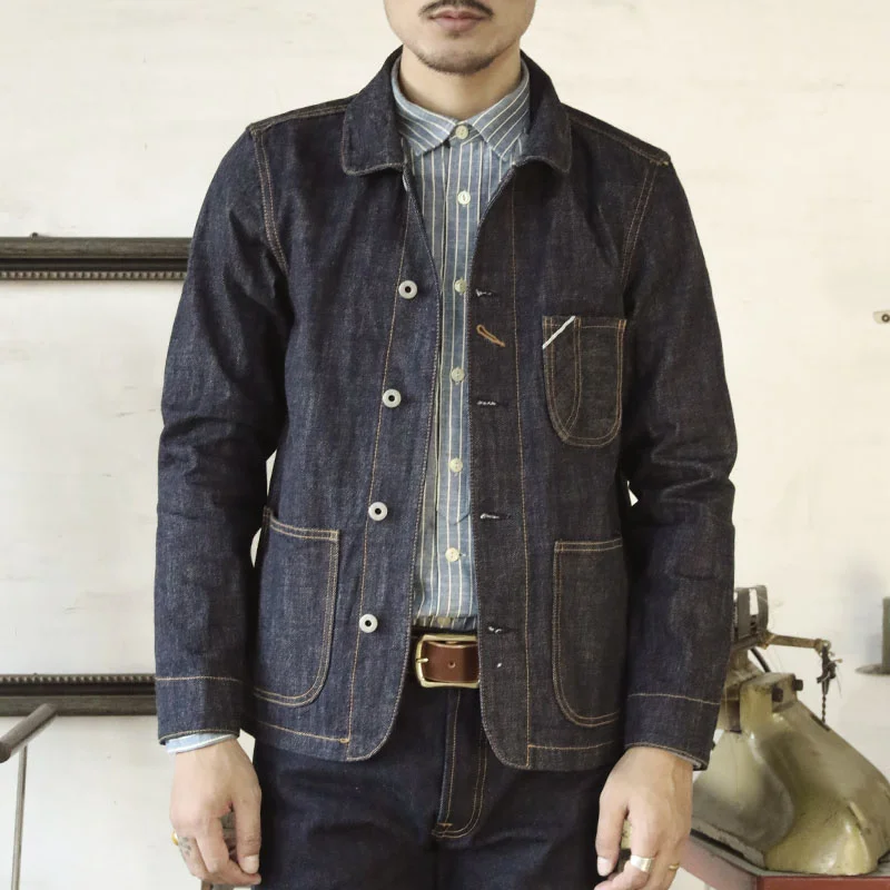 

luxury Fast Asian Size 14 Oz Cotton Jacket Casual Stylish Raw Unwashed Denim Coat