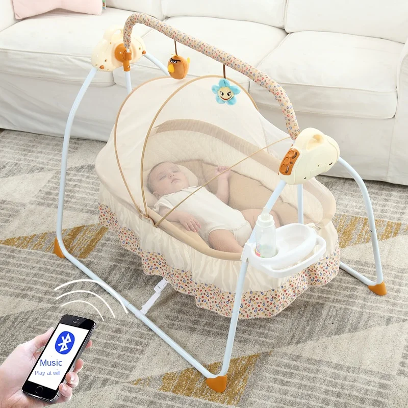 

Simple Folding Electric Cradle Bed Rocking Chair Intelligent Crib Mother Baby Supplies Children's Bed Large Space Rocking Chairg