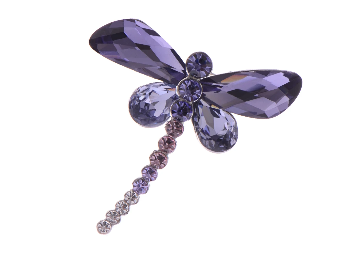 

Silvery Tone Shine Amethyst Purple Crystal Rhinestones Dragonfly Insect Brooch Pin