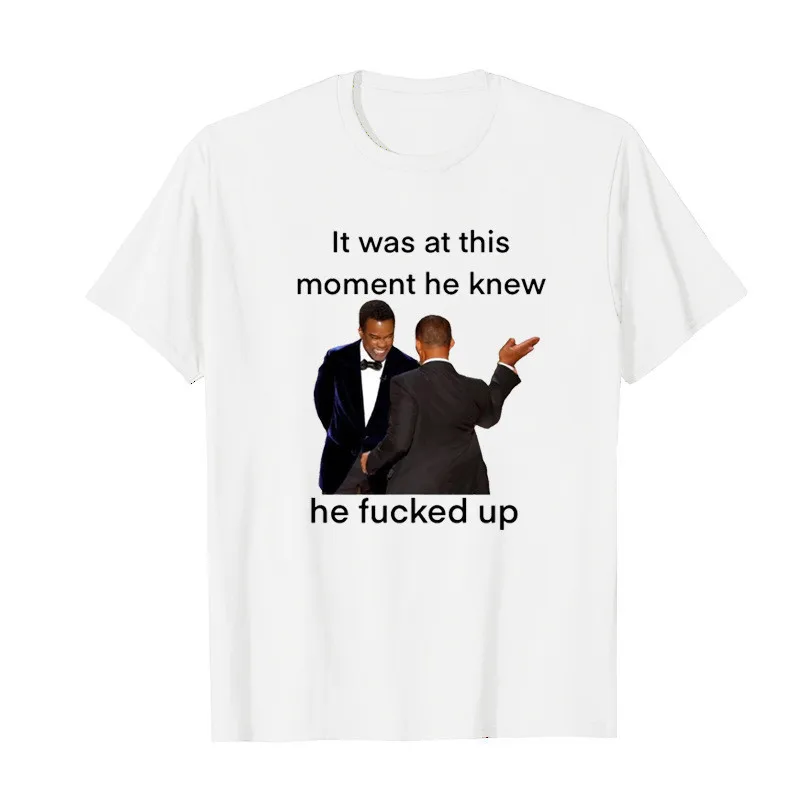

Will Smith Slap Chris Rock Funny Meme T Shirt for Women Men 100%Cotton Tee Tops Short Sleeve Tshirt Novelty Man Women T-shirt