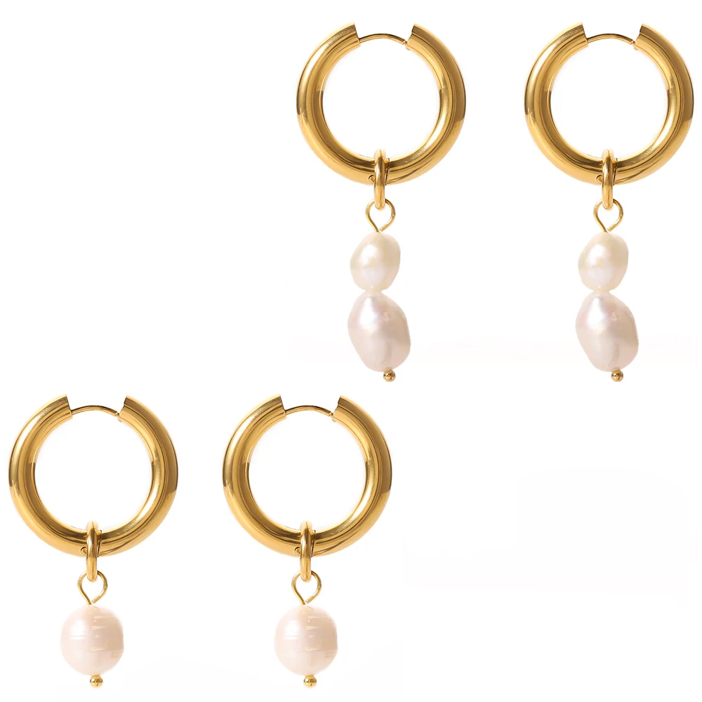 

Natural Freshwater Pearl Pendant Stainless Steel Earrings 18k Gold PVD Plated Waterproof Fashion Charm Classic Jewelry for Women