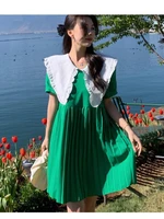 2022 large size loose green dress shawl doll puff sleeve summer clothes for women vestidos elegantes 4xl