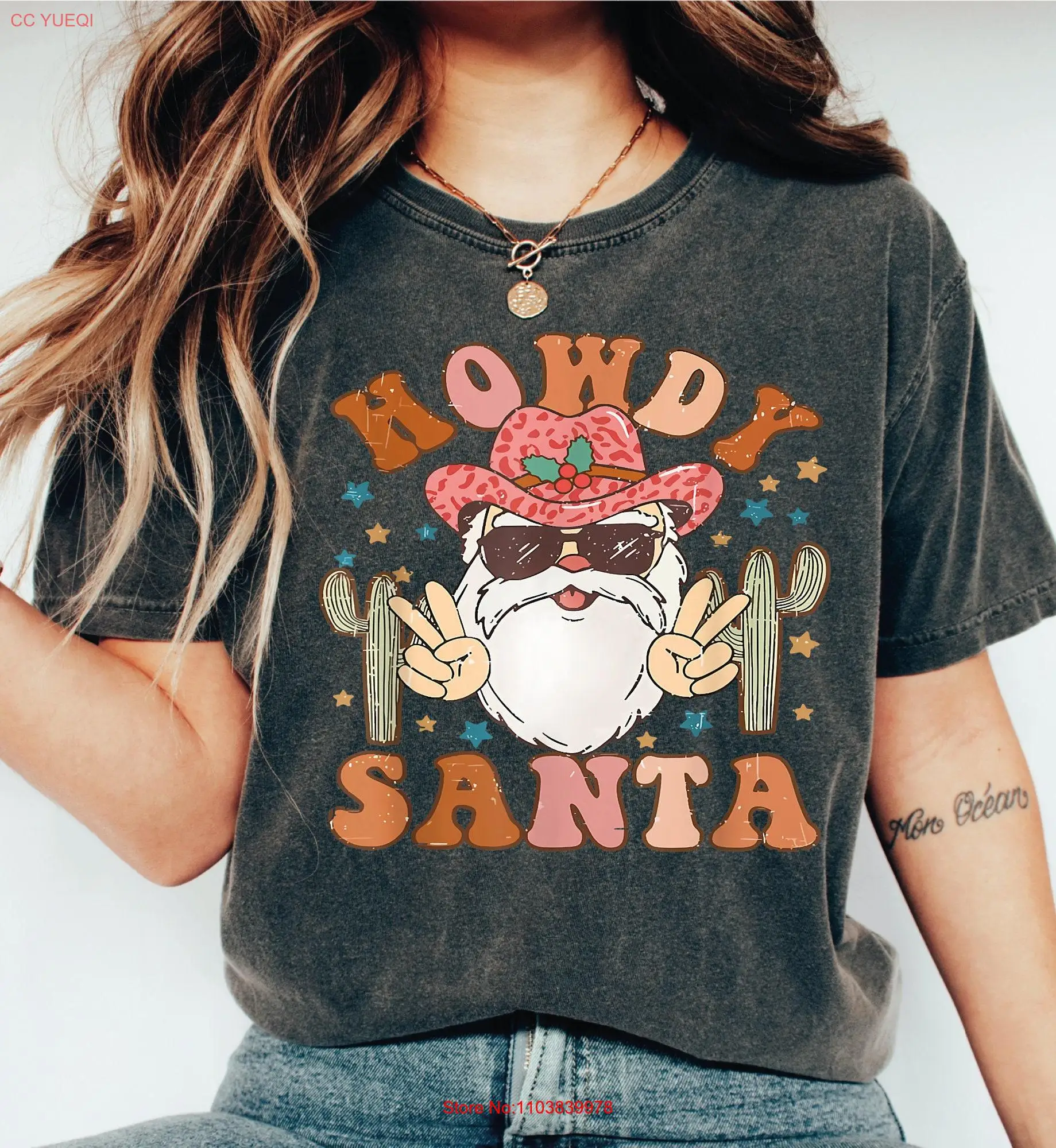Cowboy Christmas T Shirt Howdy Santa Retro Western OF801 long or short sleeves